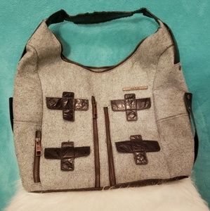Matt & Nat Grey Wool & Vegan Leather Shoulder Bag